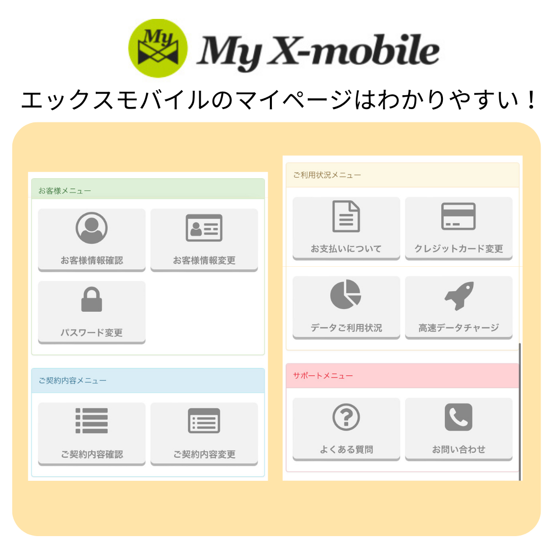エックスモバイルのマイページはシンプル♪